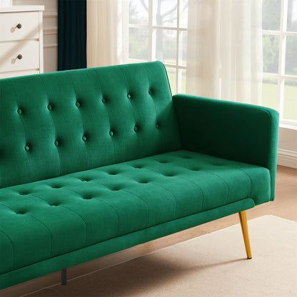 Pix Velvet Upholstered  Convertible Folding Futon Sofa Bed - Green