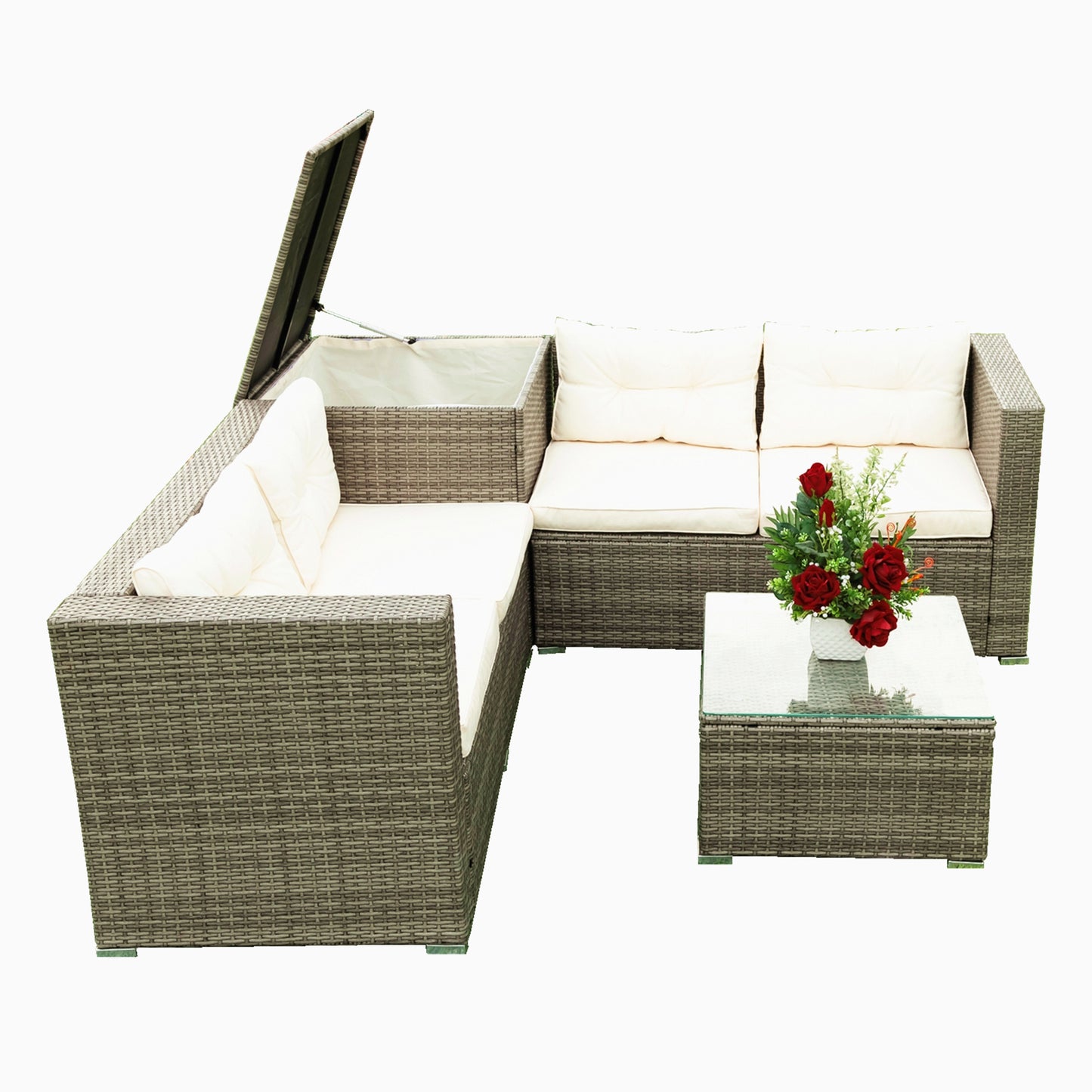 Stanley 4 Pc Outdoor Patio Rattan Sectional Sofa Set - Creme