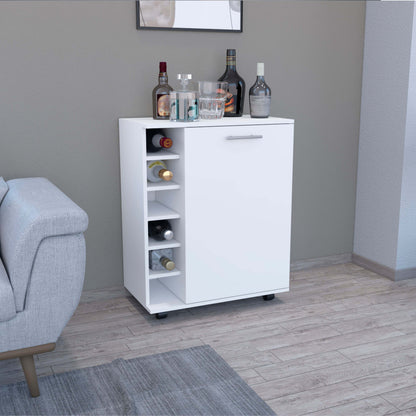 Halina Bar Cabinet With Wheels - White