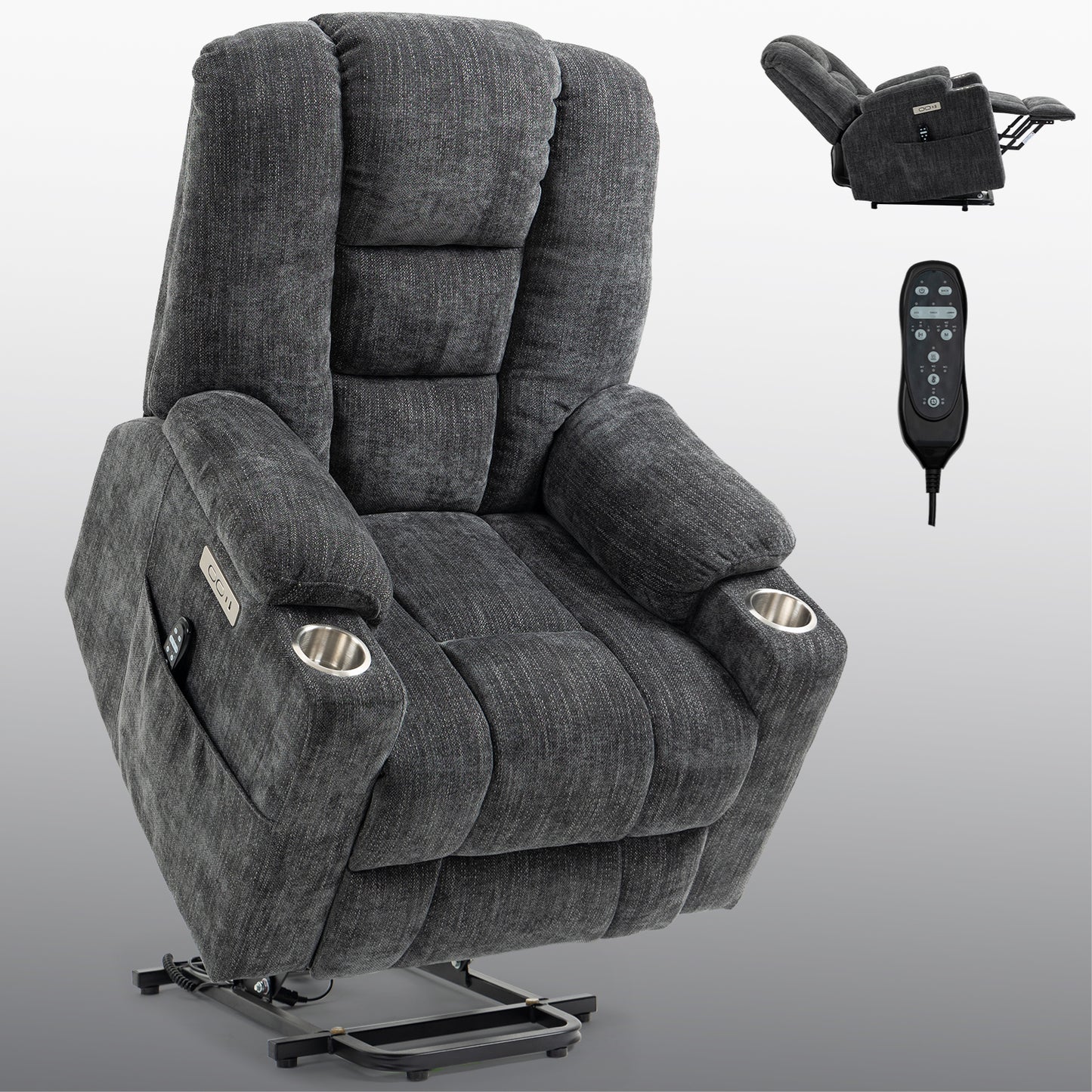 Rico Large Power Lift Recliner Chair with Heat and Massage - Gray