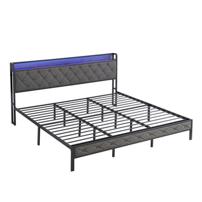 Alder King Size Bed Frame with Storage - Dark Gray