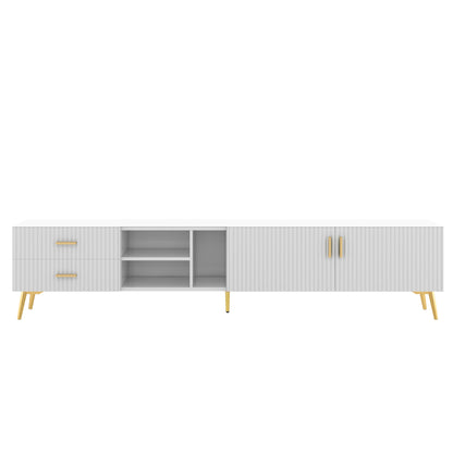 Eden II Stylish TV Stand with 5 Champagne Legs - White