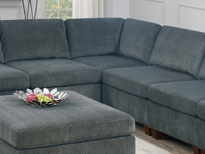 Verma Grey Chenille Modular Sectional 8pc Set 2x Corner Wedge 4x Armless Chairs and 2x Ottomans