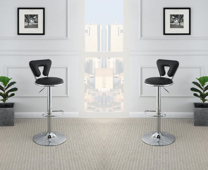 Vita  Adjustable Bar stool  Faux Leather Chrome Base - Black  Set of 2