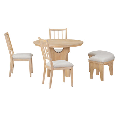 Todd 5pc Dining Set Round Table 4x Side Chairs - Natural