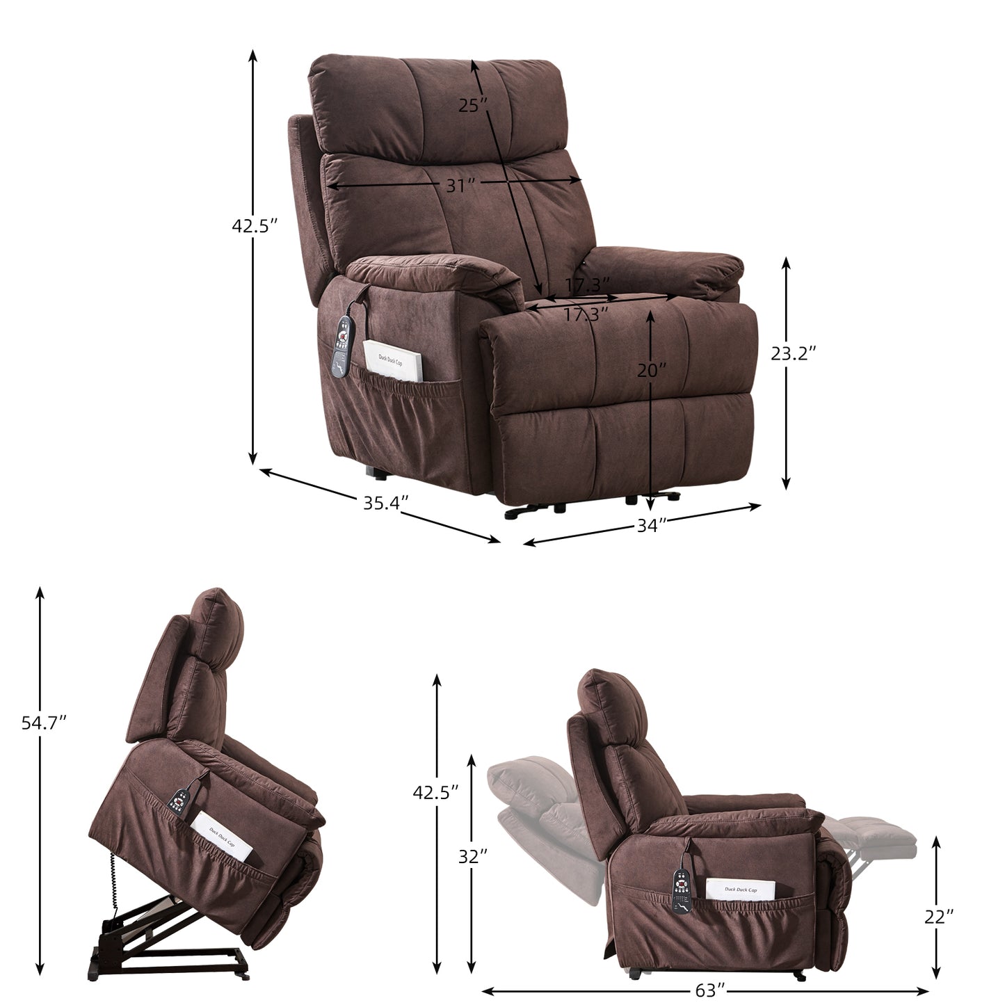 Feta Large size Electric Power Lift Recliner Chair with Massage and Heat - Brown