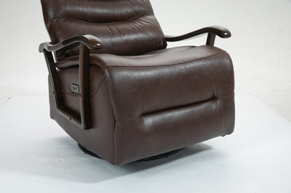 Tyler Swivel Power Recliner with Solid Wood Armrests - Brown