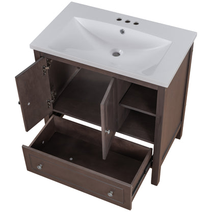 Wooden Bathroom Vanity with Ceramic Sink - Brown