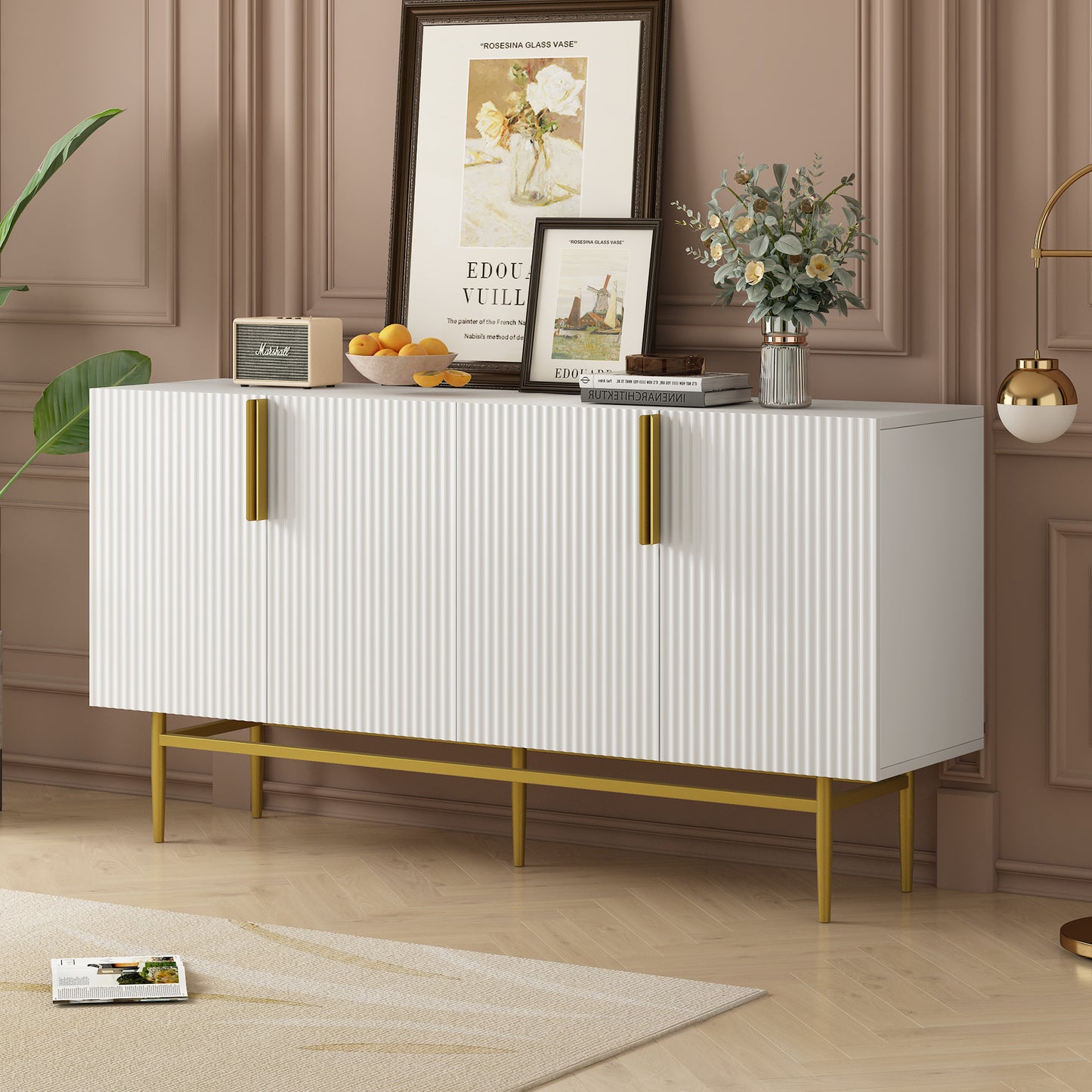 Sylvia Gold Metal Handle Sideboard Buffet - White