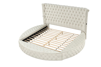 Hazel Queen Size Tufted Storage Bed - Cream