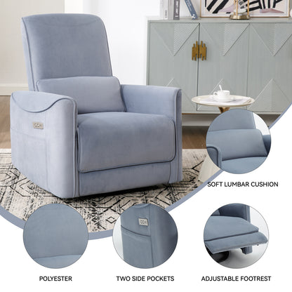 Spencer Swivel and Rocker Power Recliner Chair - Blue