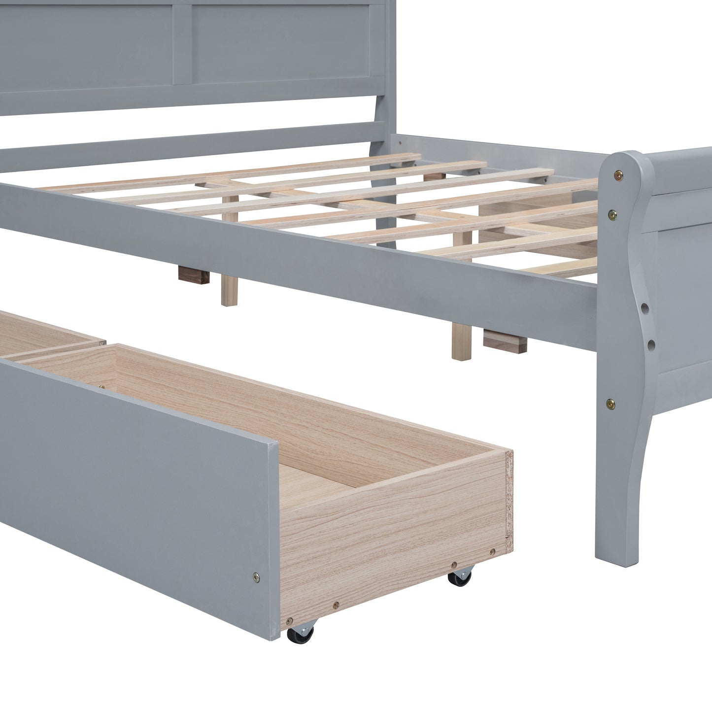 Meg Full Size Wood Platform Bed with 4 Drawers - Gray