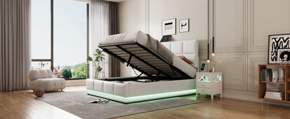 Lino Full Size PU Storage Bed w Hydraulic System - White