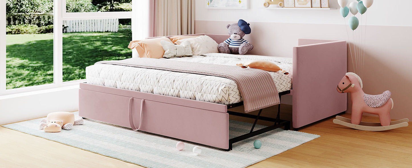 Toei Twin Size Upholstered daybed with  PopUp Trundle - Pink