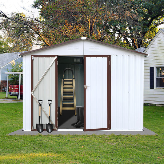 Homer 6 X 8 ft Metal Garden Sheds Outdoor Storage - White+Coffee
