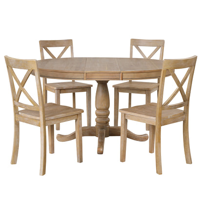 Vivia 5pc Dining Set Round Table 4x side Chairs - Natural