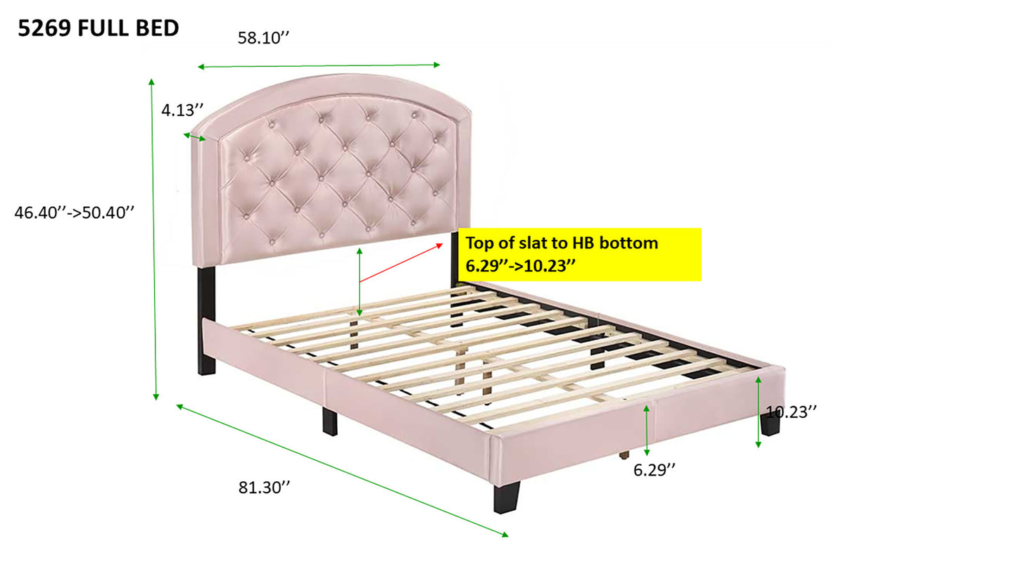 Deno Full Size Bed with Adjustable Headboard - Pink