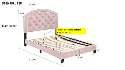 Deno Full Size Bed with Adjustable Headboard - Pink