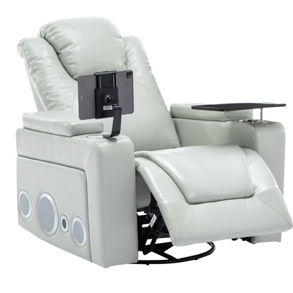 Otto PU Leather Power Recliner r with Surround Sound -Tray Table - Gray