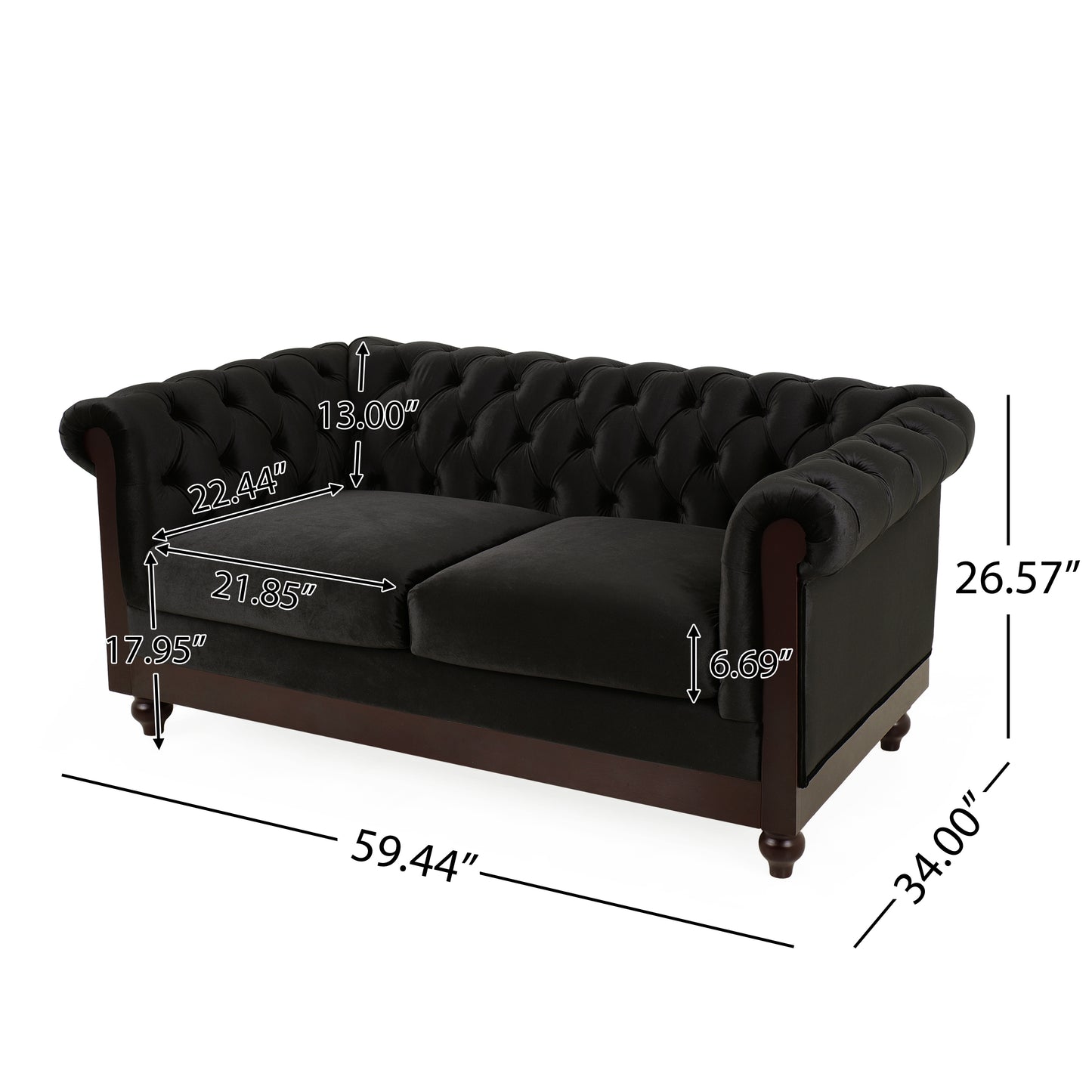 Vivalux Velvet Loveseat Sofa - Black