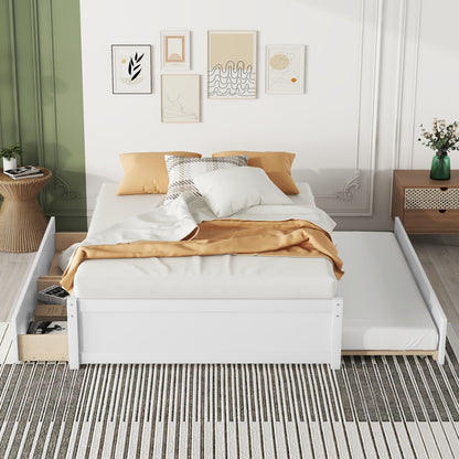 Trundle Max Twin Bed with Storage Drawers - White