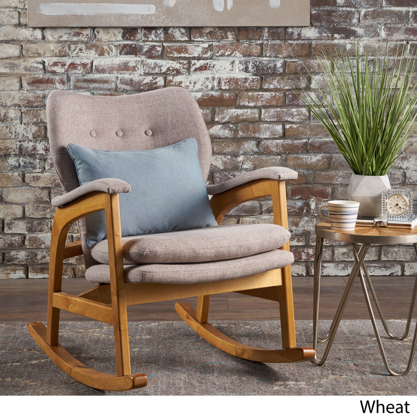 Indo Mid-Century Fabric Rocking Chair - Wheat