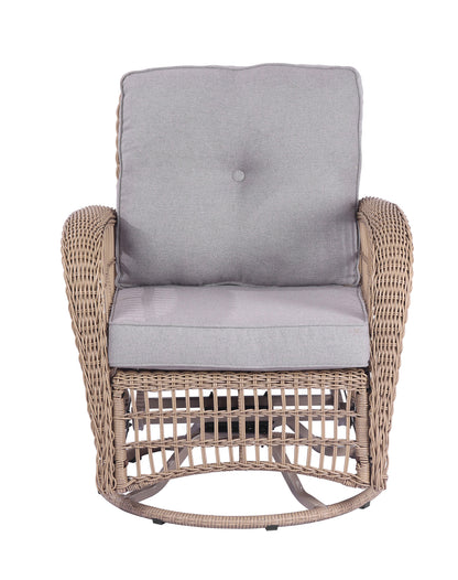 Vern 3 Pieces Outdoor Wicker Swive Rocking Chair Set