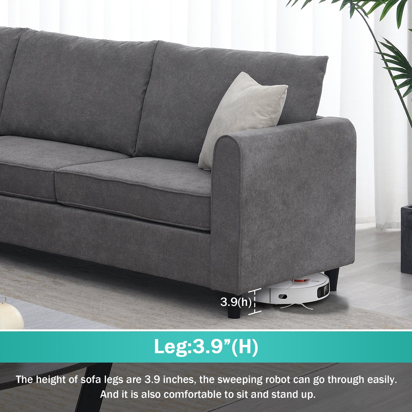 Elara Upholstered Living Room Sectional Sofa -Gray