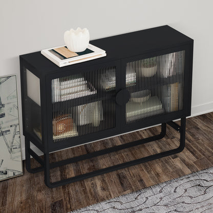 Tempered Glass Cabinet Credenza - Black