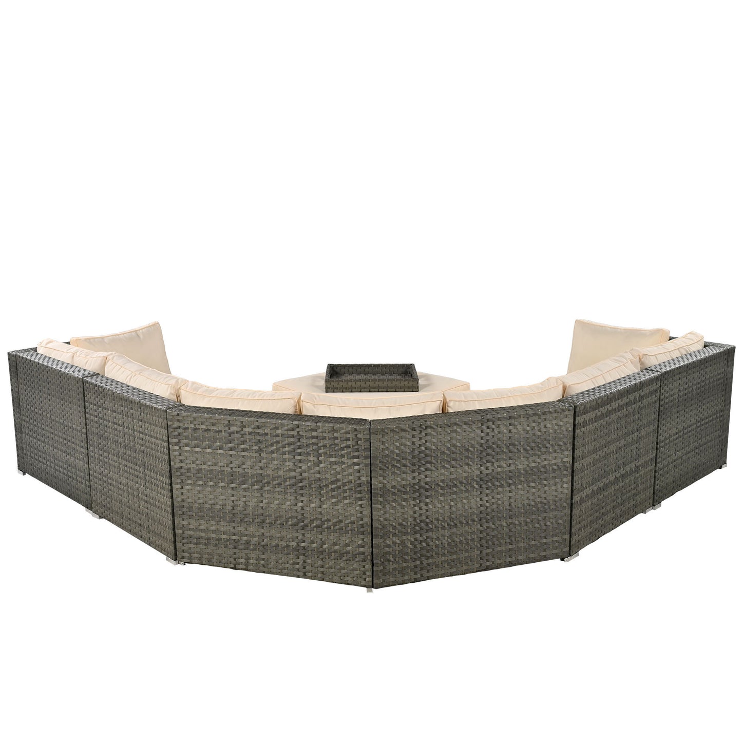 Keva 6 Pc Outdoor Rattan Wicker Half-Moon Sectional Sofa Set - Beige