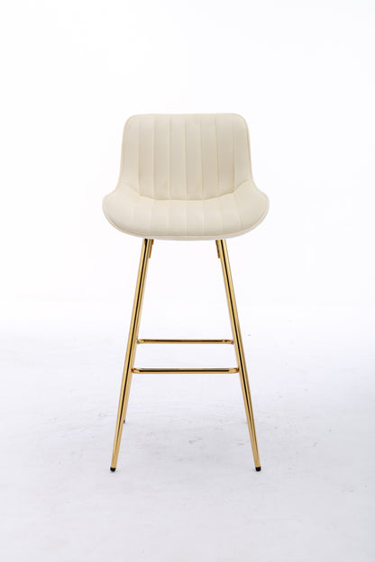 30 Inch Vista Bar Stools with Chrome Footrest  Velvet Fabric  Golden Leg - Cream  Set of 2