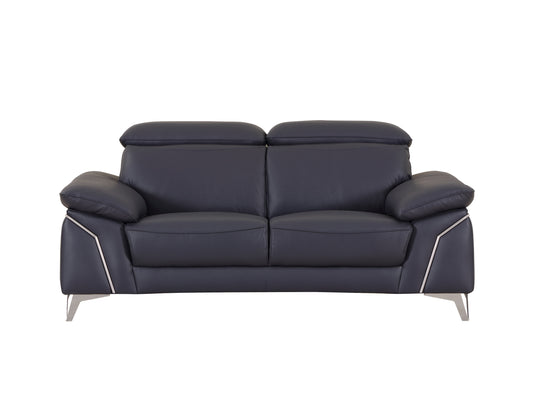 Victor Top Grain Italian Leather Loveseat - Navy