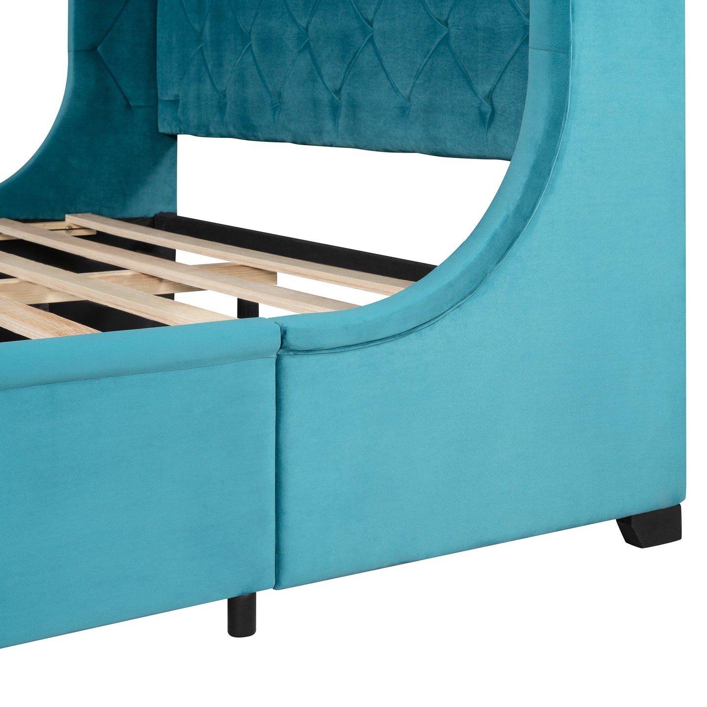 Regal Queen Size Velvet Storage Bed - Blue