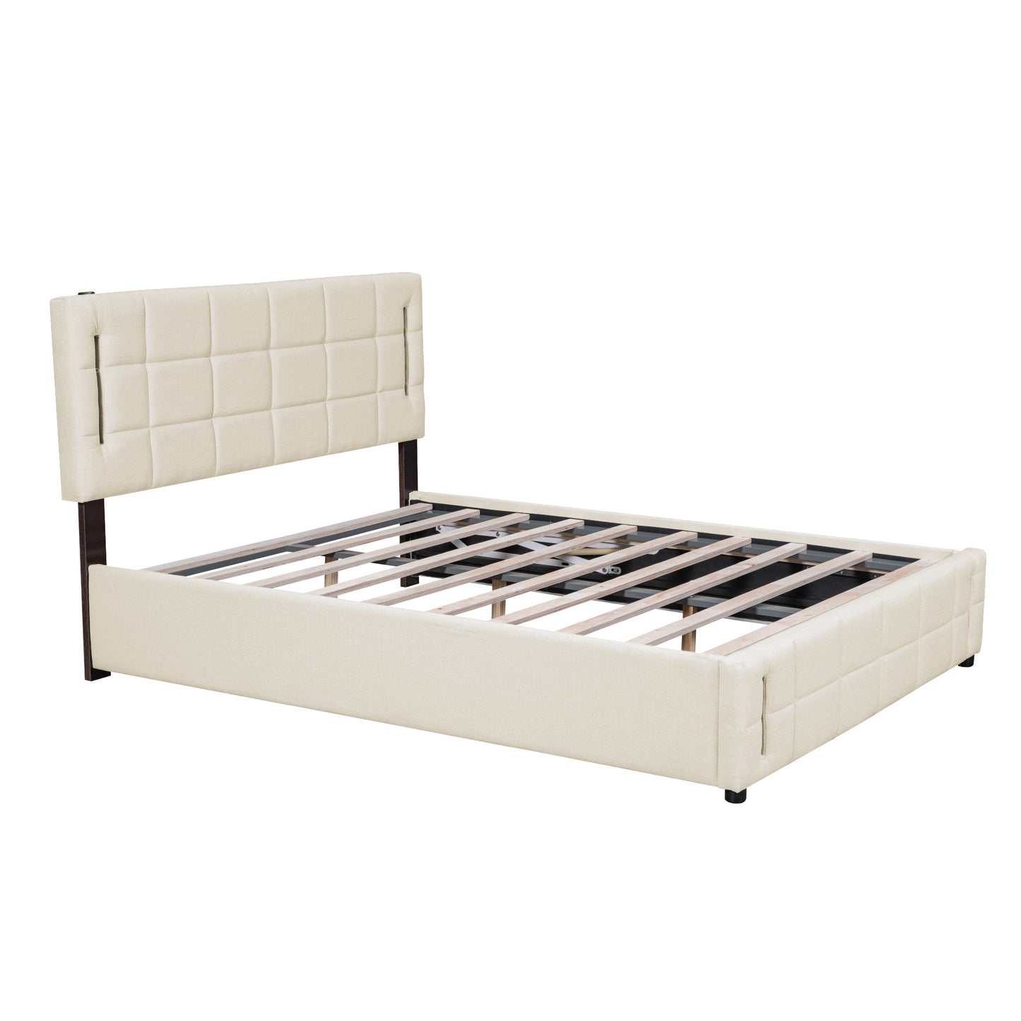 Ps Queen Size Storage Bed w Hydraulic System - Beige