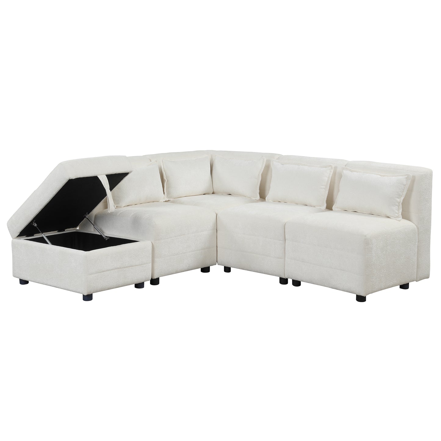 Lexi Sectional Sofa 5-seater Modular Couches with Storage Ottoman - Cream