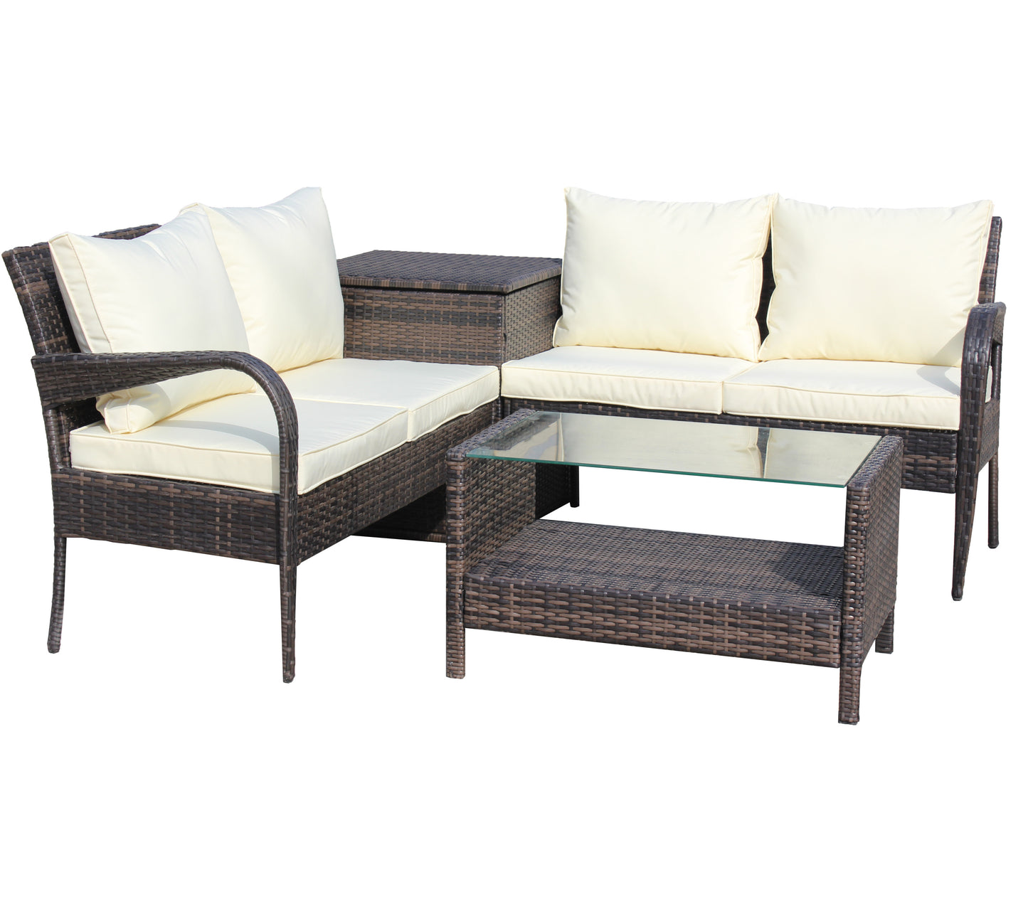 Berna 4 Pc Outdoor Patio Wicker Ratten Sofa Set - Brown