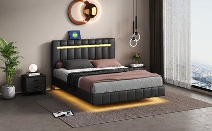 Marc II Queen Size Floating Bed Frame with LED - Black