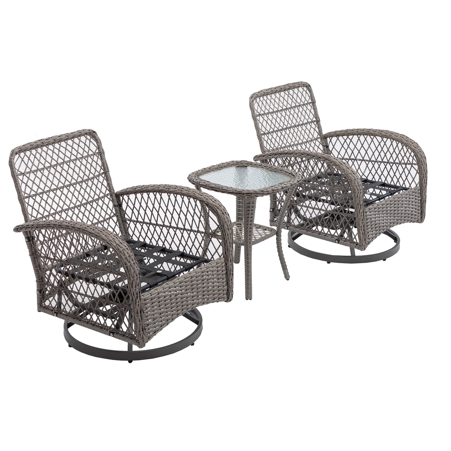 Tompkins 3 Pc Outdoor Swivel Rocker Patio Chairs - Gray