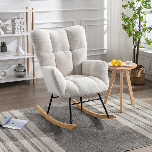 Noble Wool Fabric Upholstered Rocking Chair - White