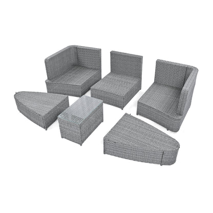 Scarlett 6 Pc Patio Outdoor Conversation Round Sofa Set - Beige