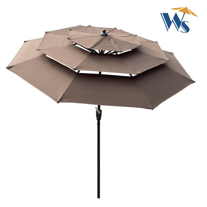 Zamora 9 ft 3-Tiers Outdoor Patio Umbrella with Crank  - Chocolate