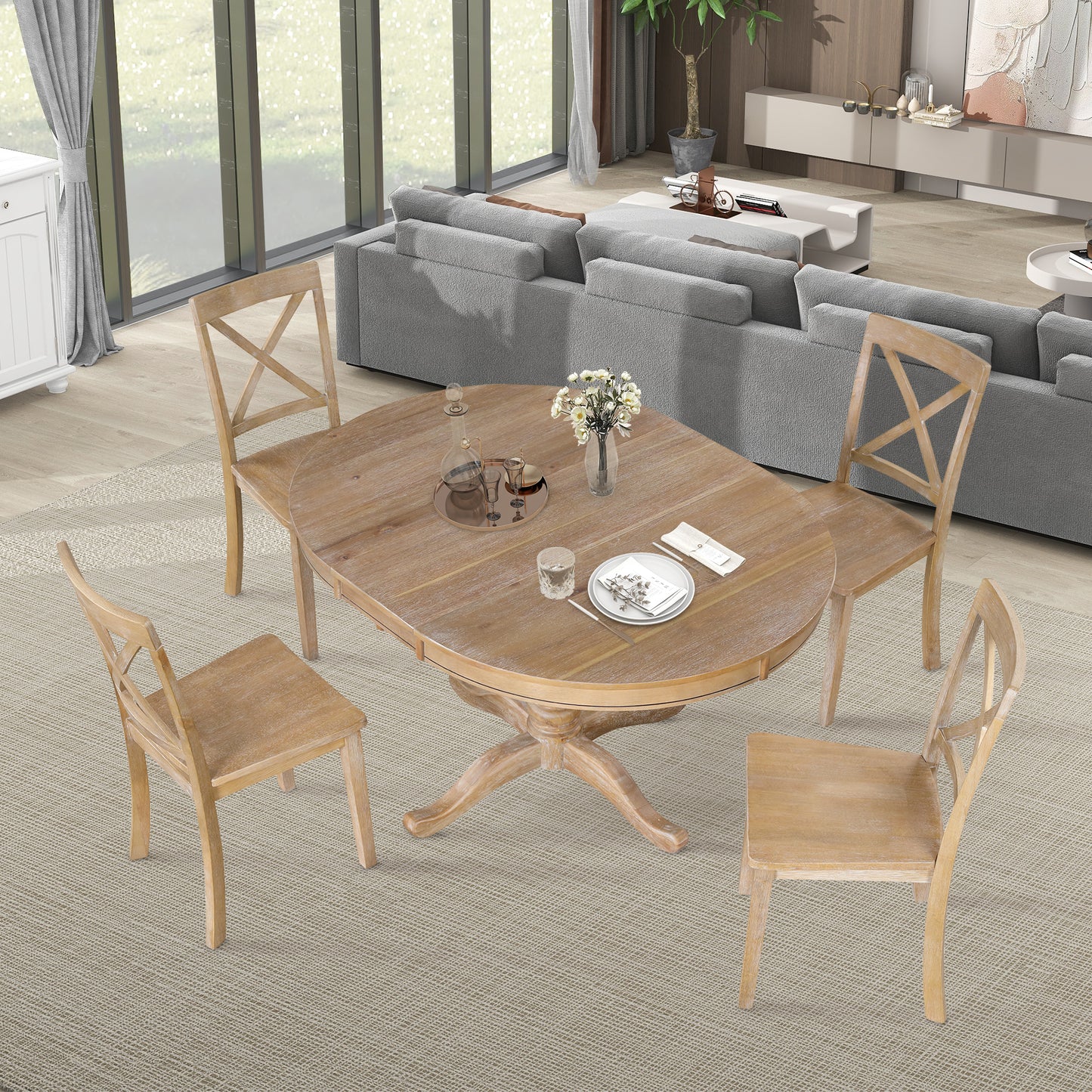 Vivia 5pc Dining Set Round Table 4x side Chairs - Natural