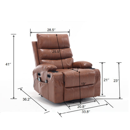 Elias Large Power Lift Recliner Chair with Massage - Brown