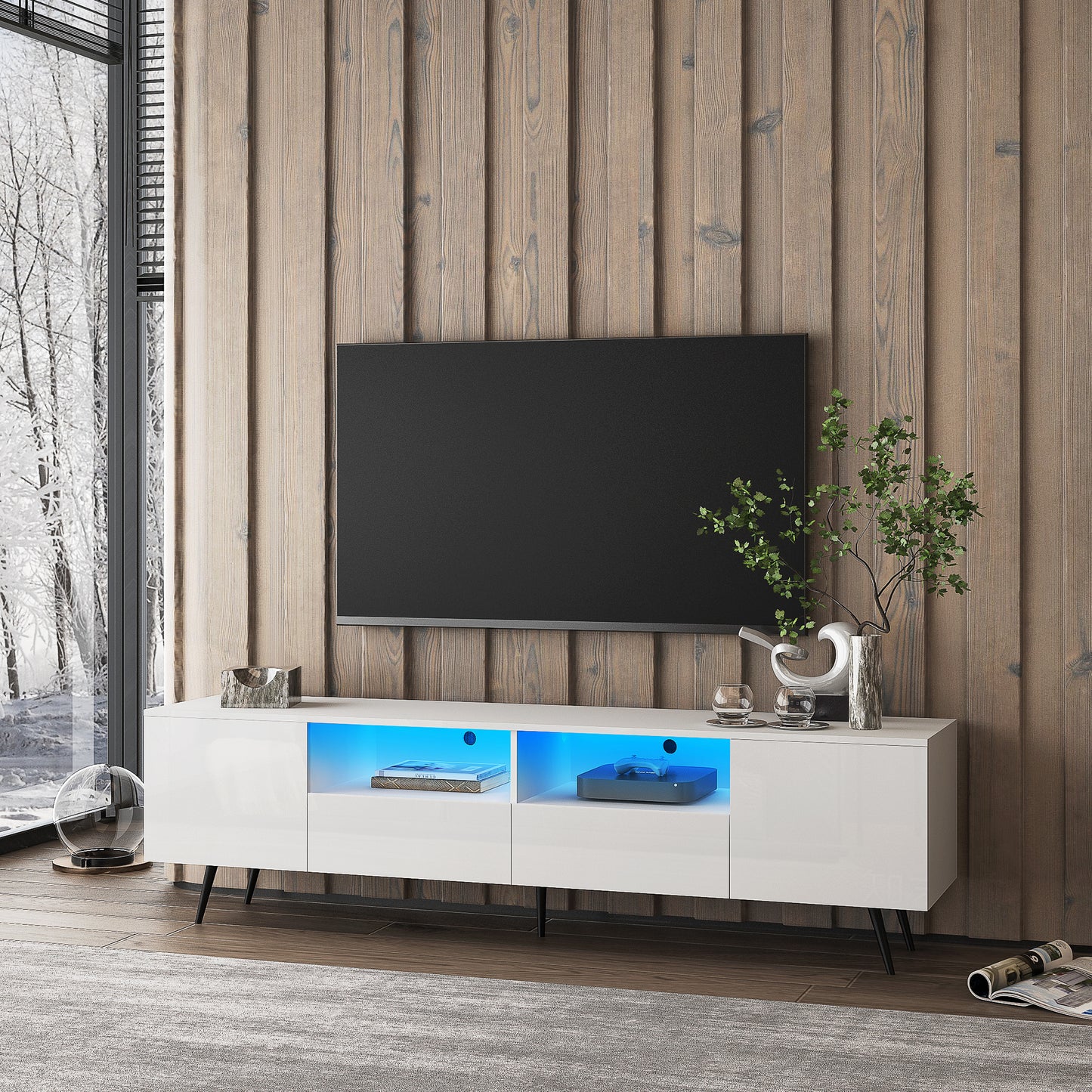 Moon 16 Colors LED TV Stand with Remote Control Lights - White