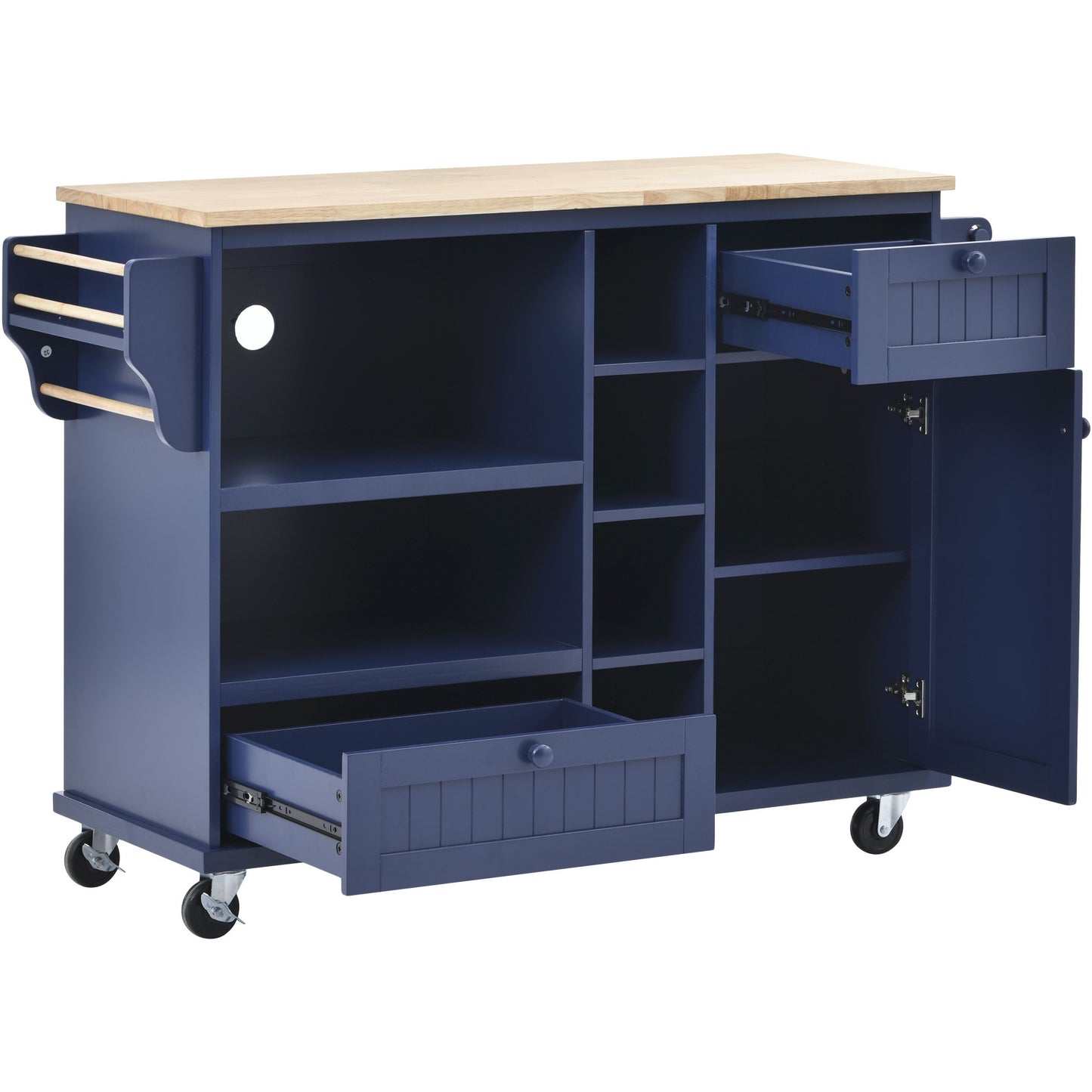 Retro Kitchen Island Cart with Storage Cabinet -Dark blue