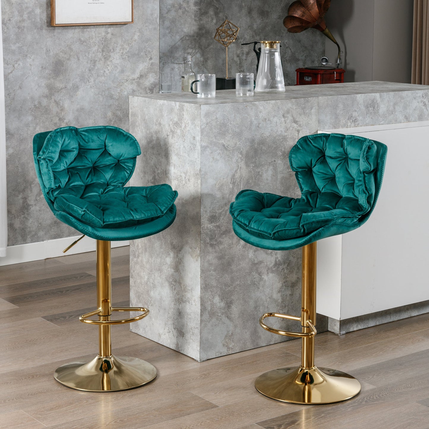 Float Swivel Bar Stools - Green Set of 2