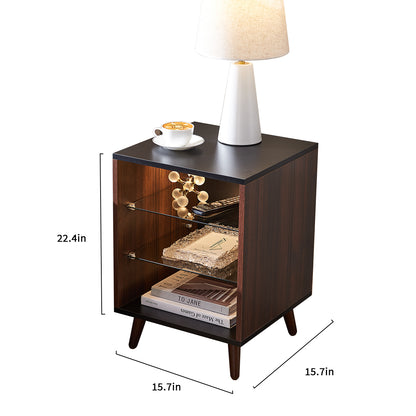 Vivo LED Nightstand with 2 Glass Shelves - Walnut