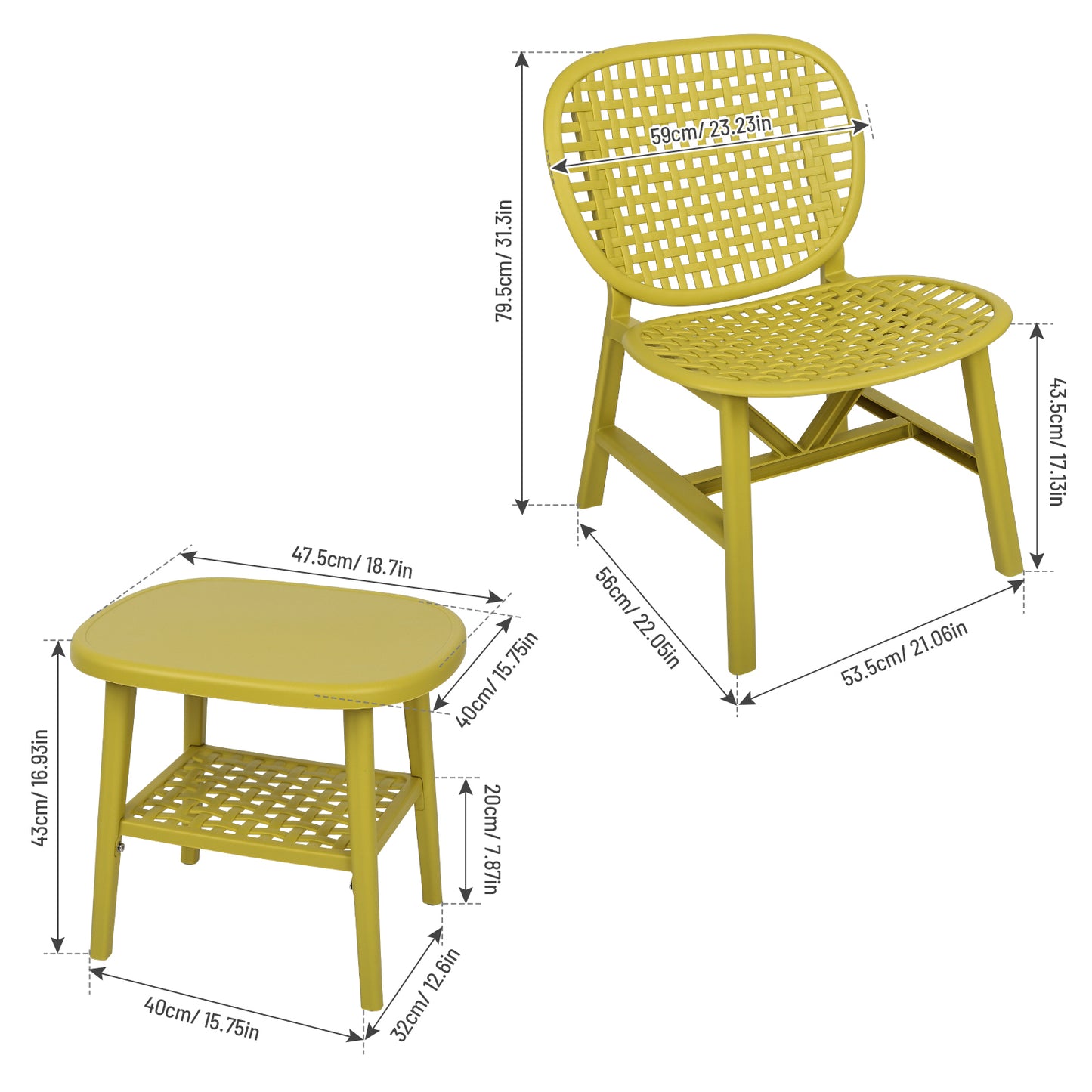 Toccara  3 Pc Retro Patio Table Chair Set - Yellow