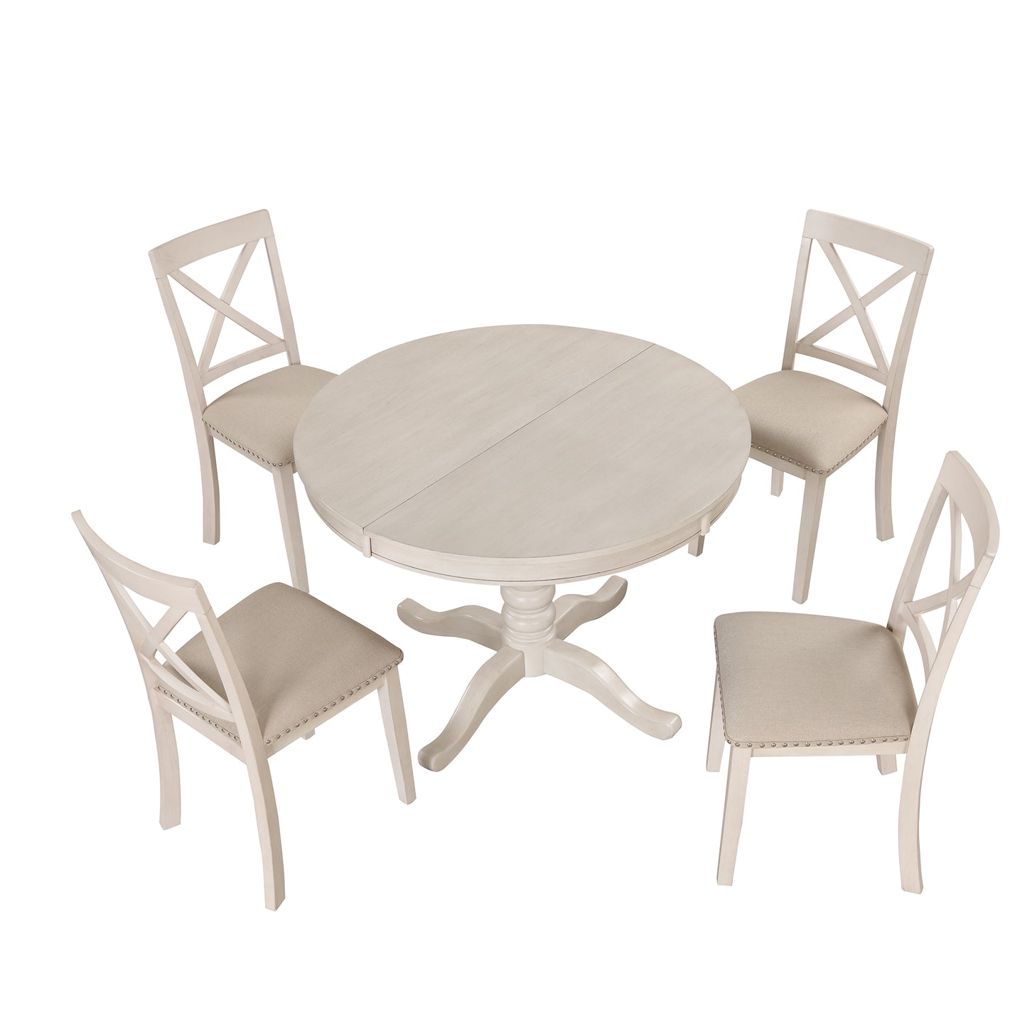 Vivia 5pc Dining Set Round Table 4x side Chairs - White