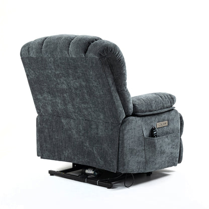 Mia Heat Massage Chenille Power Lift Recliner Chair - Blue-Gray